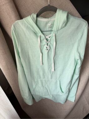 SO Mint Green Lace Up Hoodie Tunic Women’s M Made in Indonesia